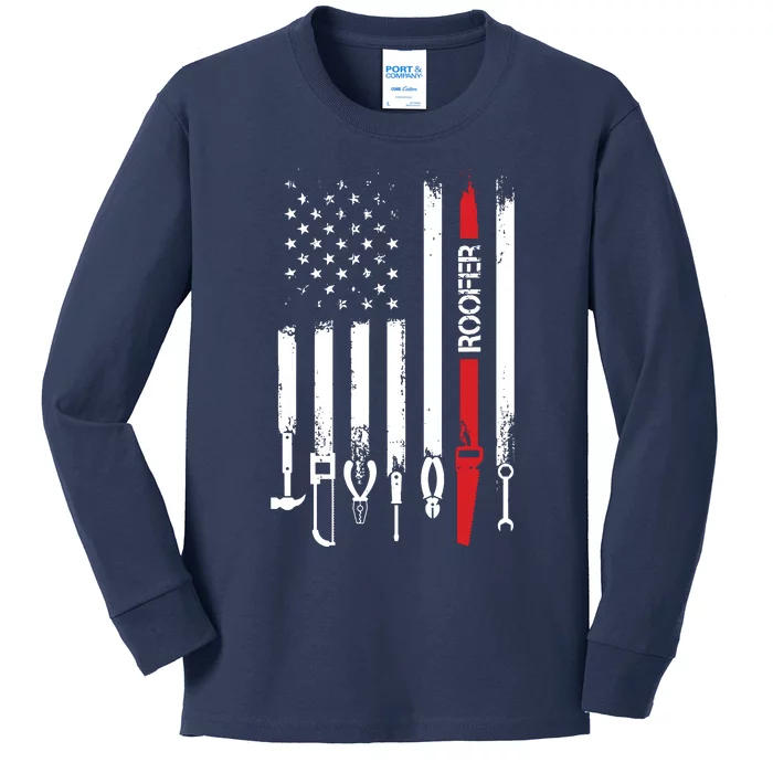 American Flag With Roofer For Women Men Father Kids Long Sleeve Shirt