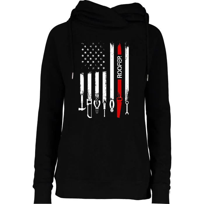 American Flag with Roofer for wo father Womens Funnel Neck Pullover Hood