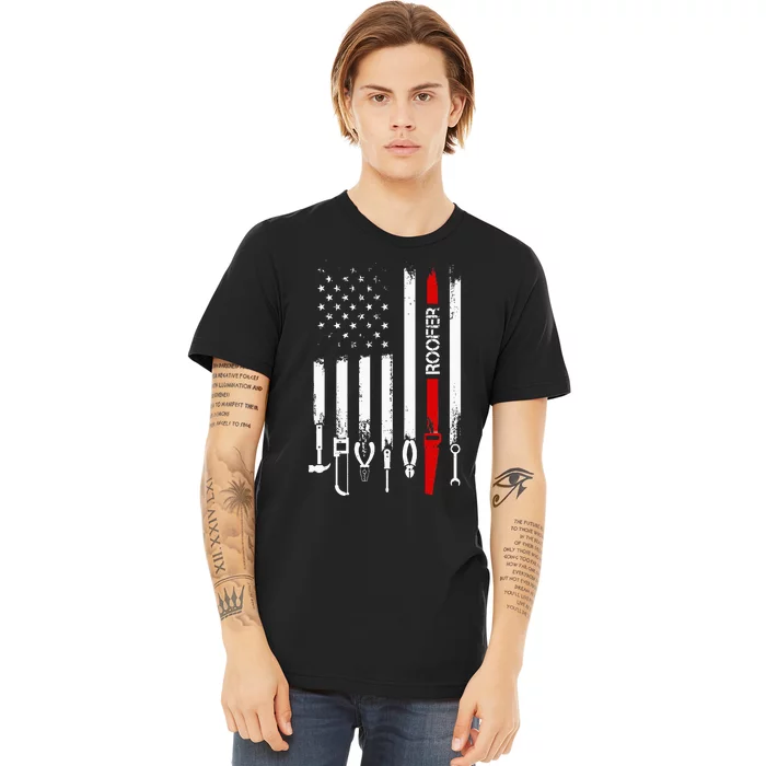 American Flag with Roofer for wo father Premium T-Shirt