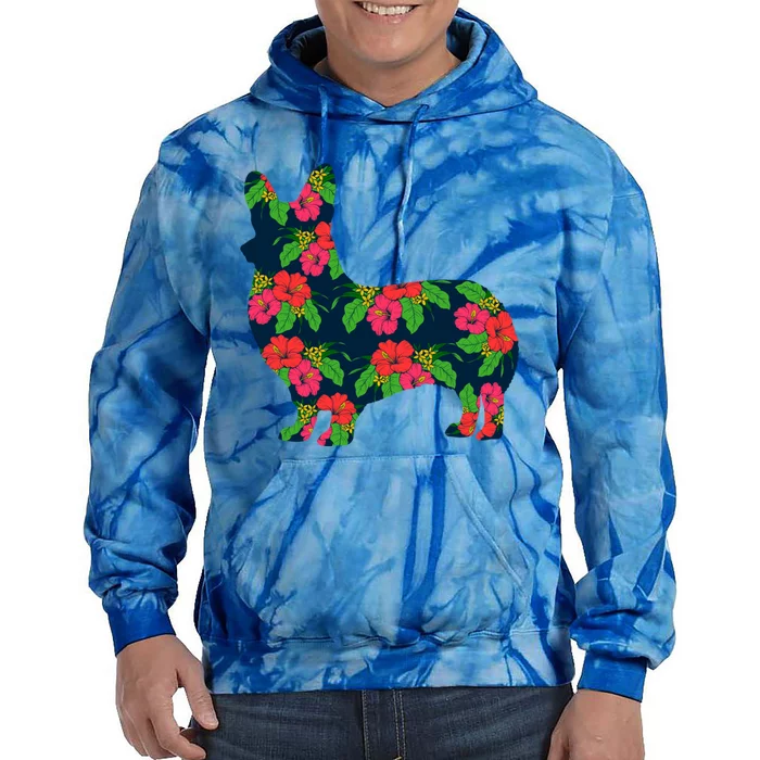 Aesthetic Floral Welsh Corgi Silhouette Dog Flower Gift Tie Dye Hoodie