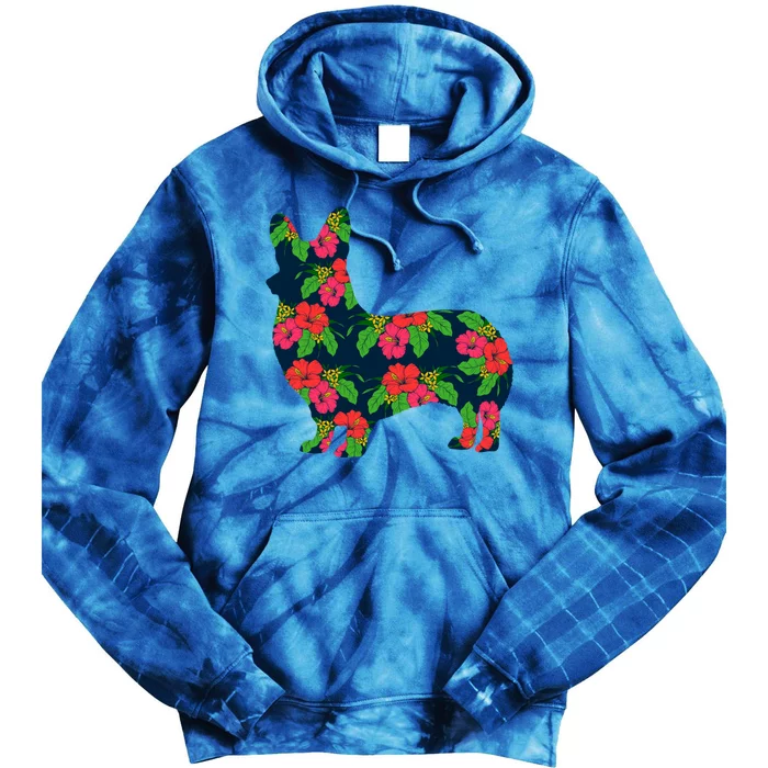 Aesthetic Floral Welsh Corgi Silhouette Dog Flower Gift Tie Dye Hoodie