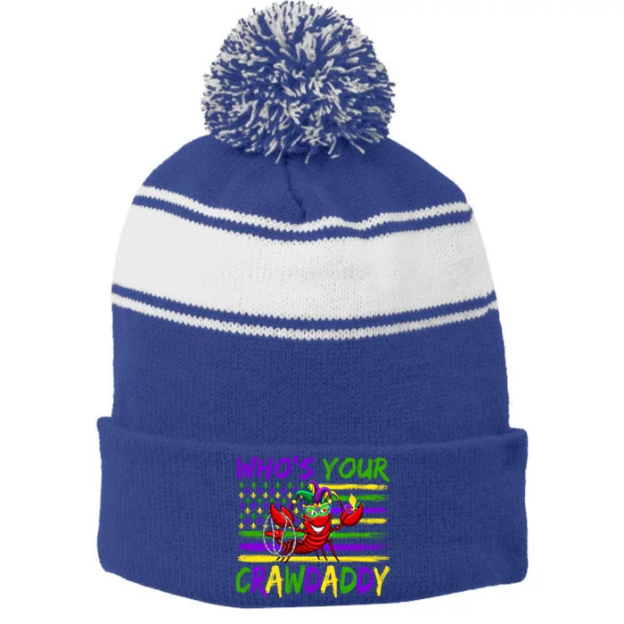 American Flag Whos Your Crawdaddy Crawfish Mardi Gras Gift Stripe Pom Pom Beanie