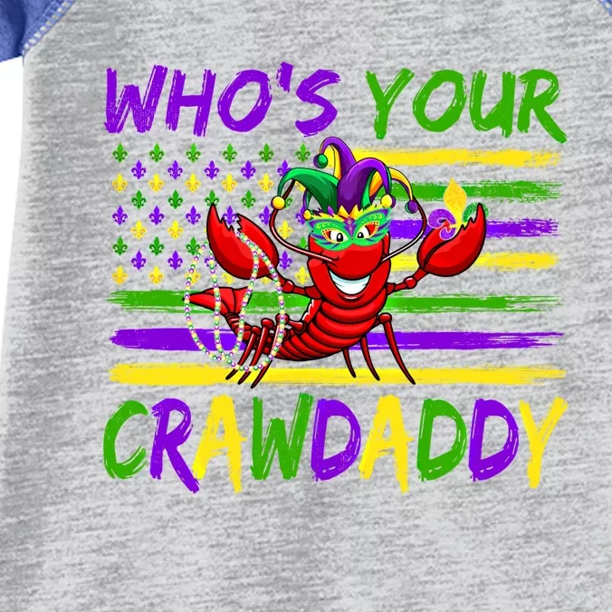 American Flag Whos Your Crawdaddy Crawfish Mardi Gras Gift Infant Baby Jersey Bodysuit