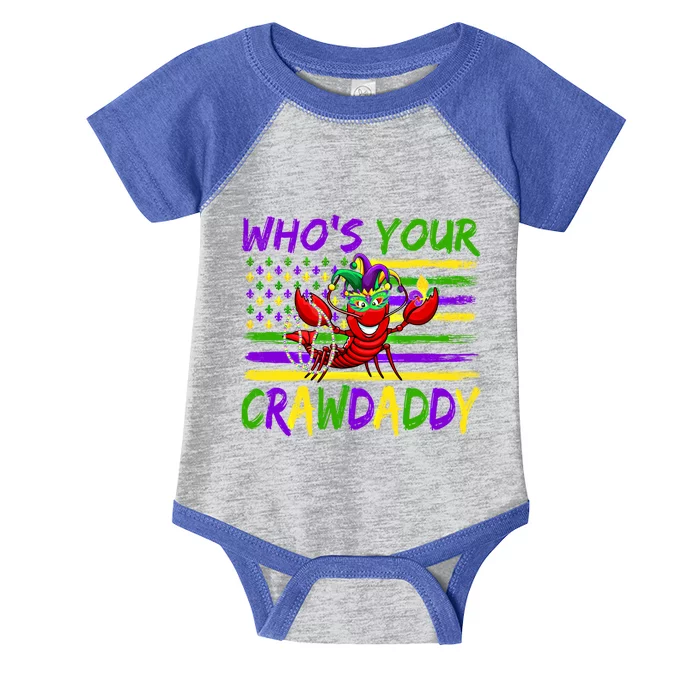 American Flag Whos Your Crawdaddy Crawfish Mardi Gras Gift Infant Baby Jersey Bodysuit