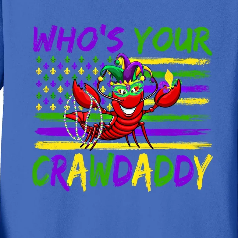 American Flag Whos Your Crawdaddy Crawfish Mardi Gras Gift Kids Long Sleeve Shirt