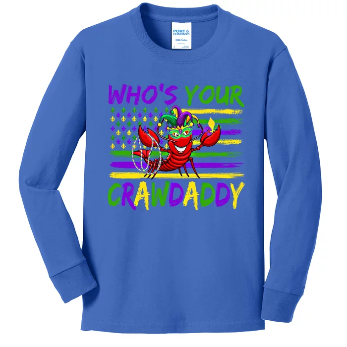 American Flag Whos Your Crawdaddy Crawfish Mardi Gras Gift Kids Long Sleeve Shirt