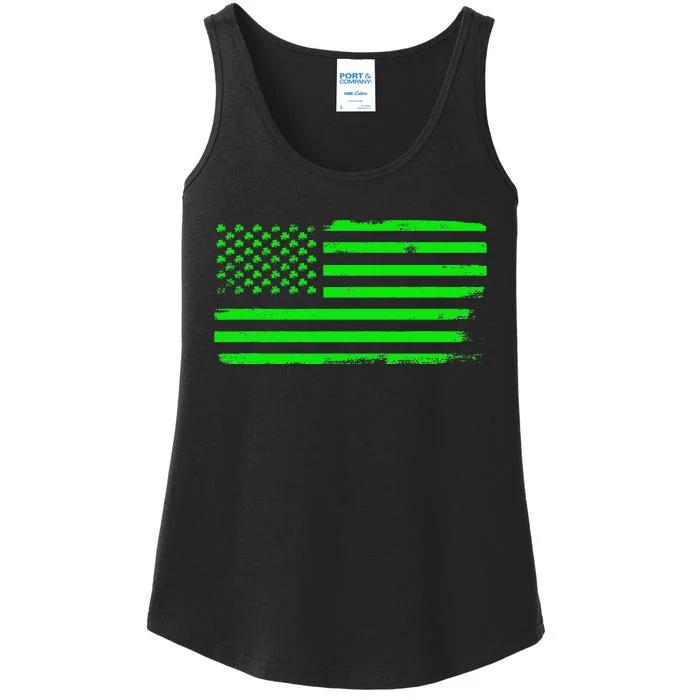 American Flag With Shamrocks Saint Patrick's Day Fun Ladies Essential Tank