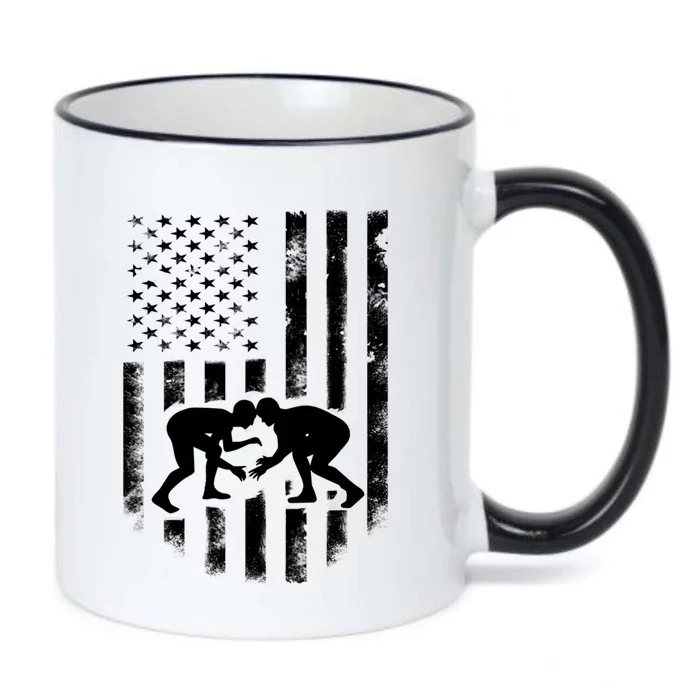 American Flag Wrestling Gift Distressed Wrestle Gift Black Color Changing Mug