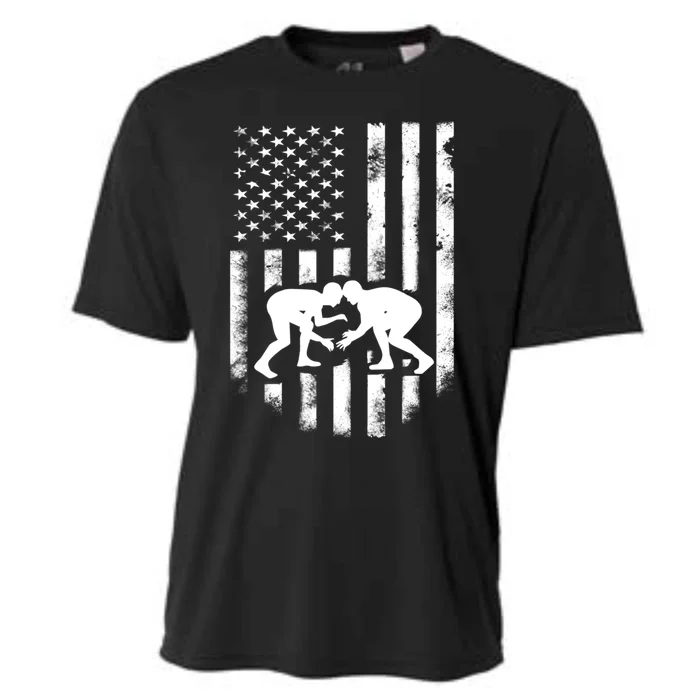 American Flag Wrestling Gift Distressed Wrestle Gift Cooling Performance Crew T-Shirt