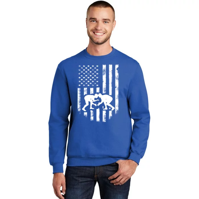 American Flag Wrestling Gift Distressed Wrestle Gift Sweatshirt