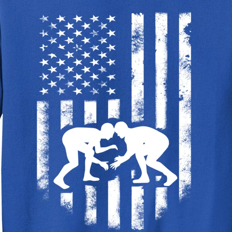 American Flag Wrestling Gift Distressed Wrestle Gift Sweatshirt