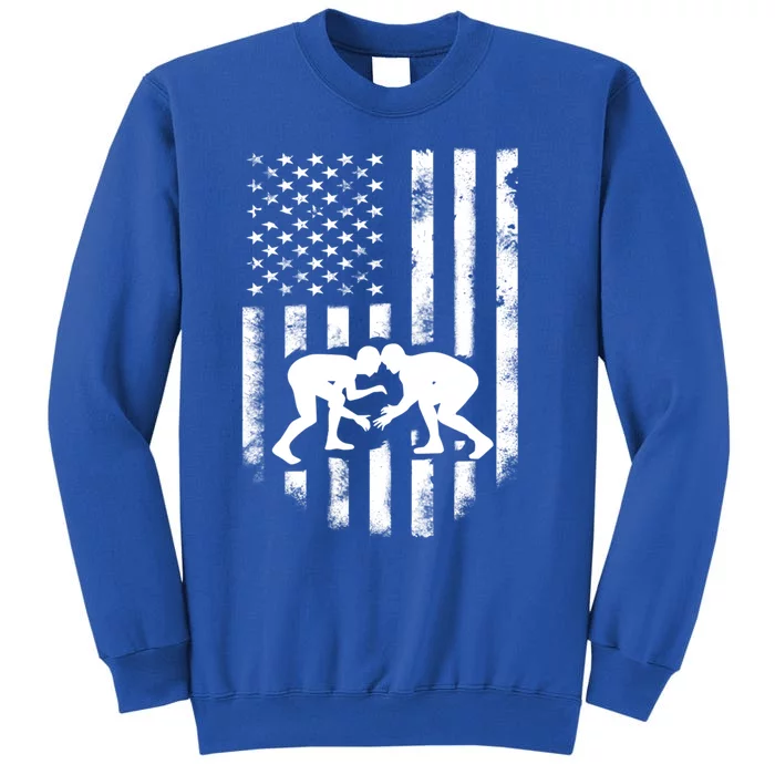 American Flag Wrestling Gift Distressed Wrestle Gift Sweatshirt