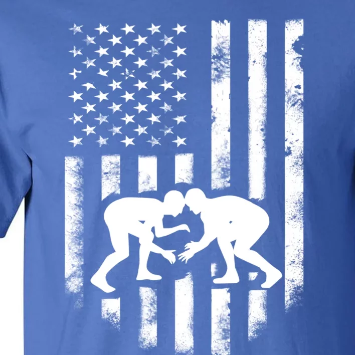 American Flag Wrestling Gift Distressed Wrestle Gift Tall T-Shirt