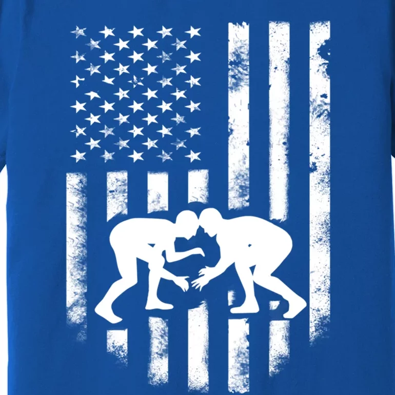 American Flag Wrestling Gift Distressed Wrestle Gift Premium T-Shirt