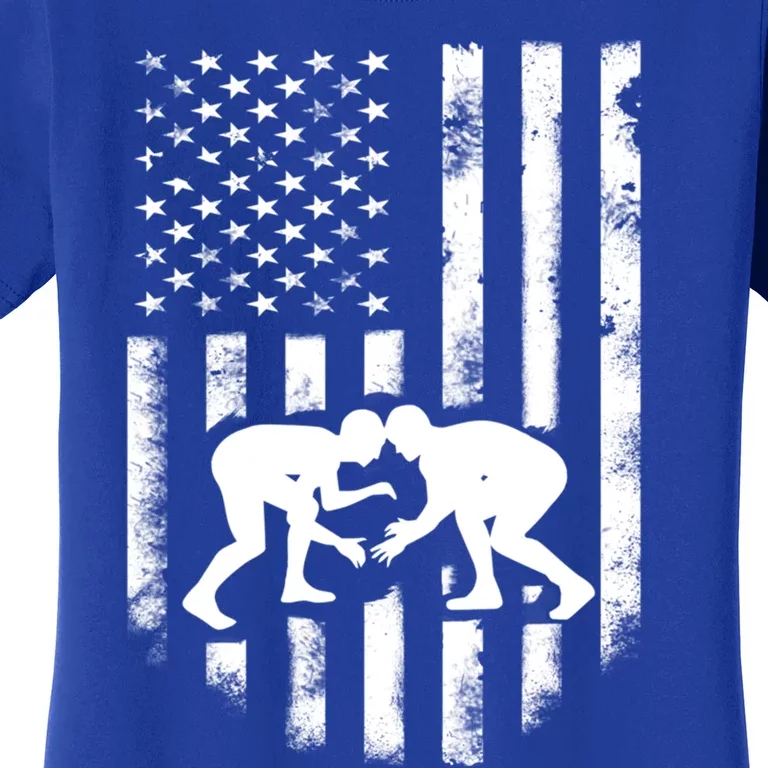 American Flag Wrestling Gift Distressed Wrestle Gift Women's T-Shirt