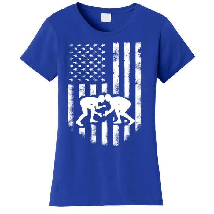 American Flag Wrestling Gift Distressed Wrestle Gift Women's T-Shirt