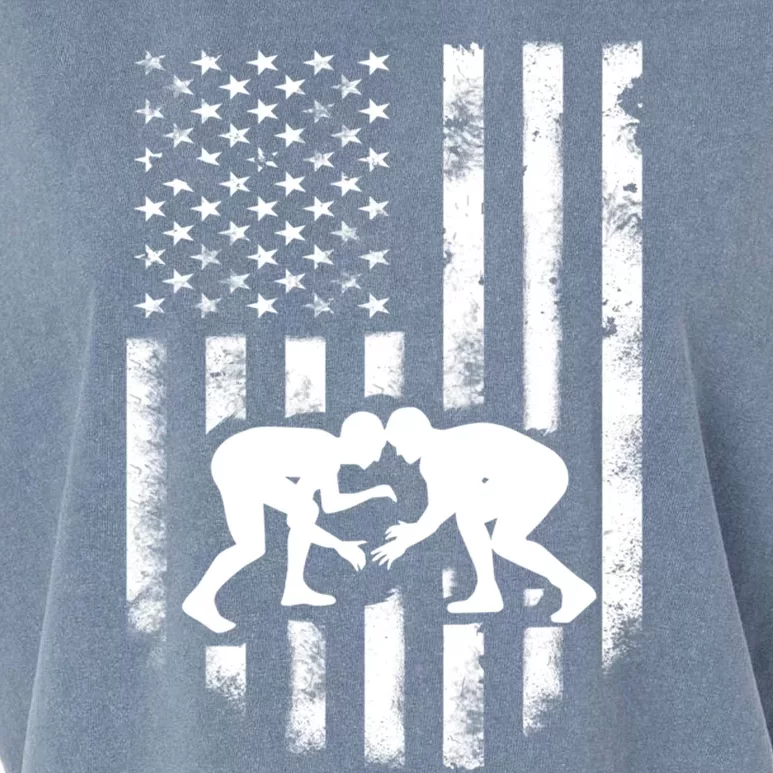 American Flag Wrestling Gift Distressed Wrestle Gift Garment-Dyed Women's Muscle Tee