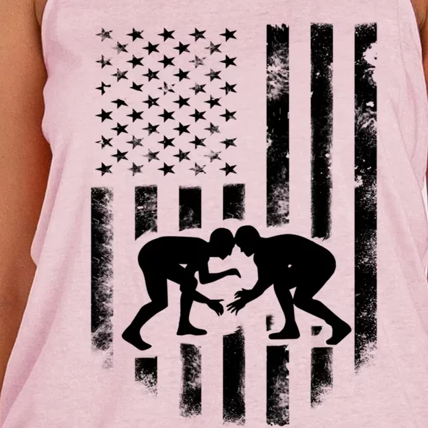 American Flag Wrestling Gift Distressed Wrestle Gift Women's Knotted Racerback Tank