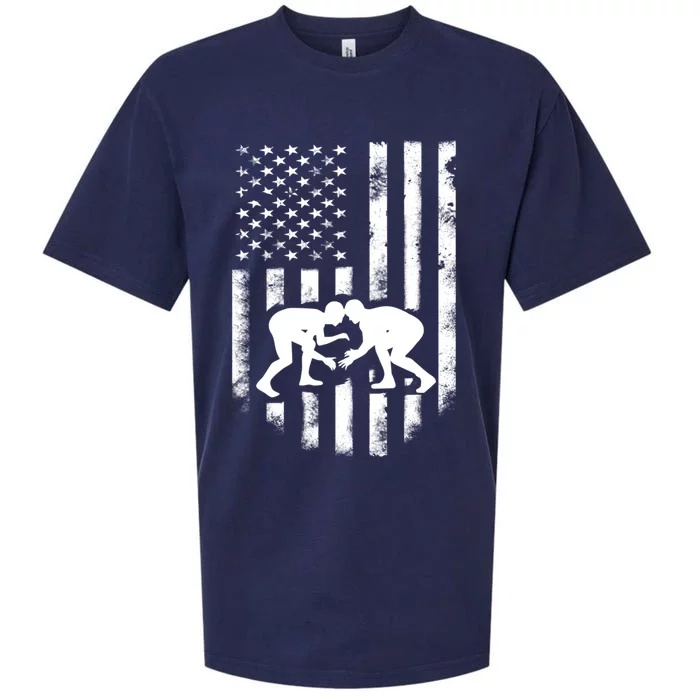 American Flag Wrestling Gift Distressed Wrestle Gift Sueded Cloud Jersey T-Shirt