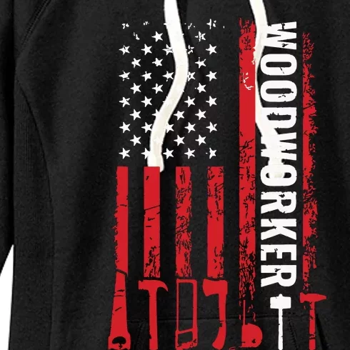 American Flag Woodworker Carpenter Funny Woodworking Women's Fleece Hoodie