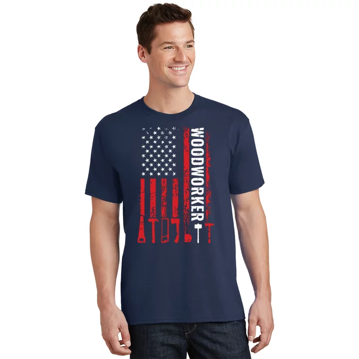 American Flag Woodworker Carpenter Funny Woodworking T-Shirt