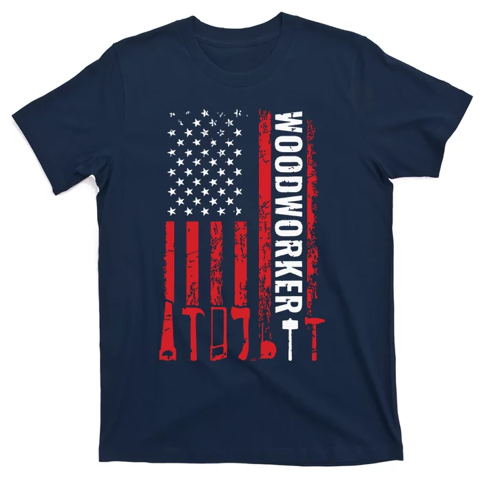 American Flag Woodworker Carpenter Funny Woodworking T-Shirt