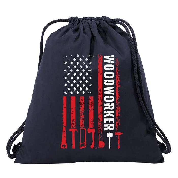 American Flag Woodworker Carpenter Funny Woodworking Drawstring Bag