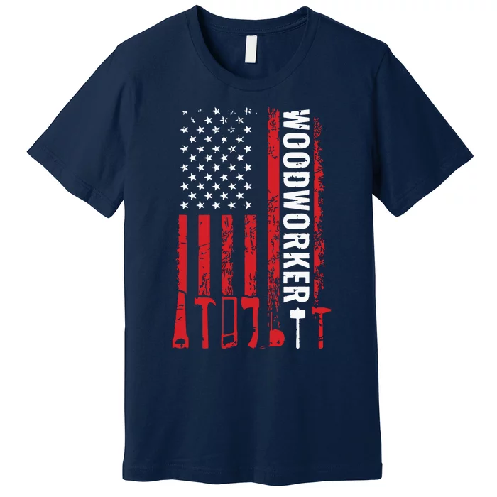 American Flag Woodworker Carpenter Funny Woodworking Premium T-Shirt