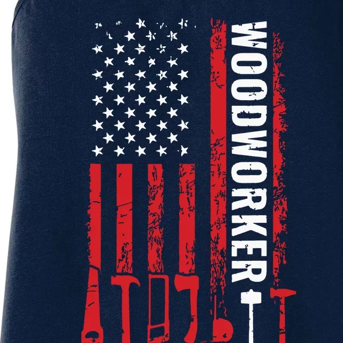 American Flag Woodworker Carpenter Funny Woodworking Women's Racerback Tank