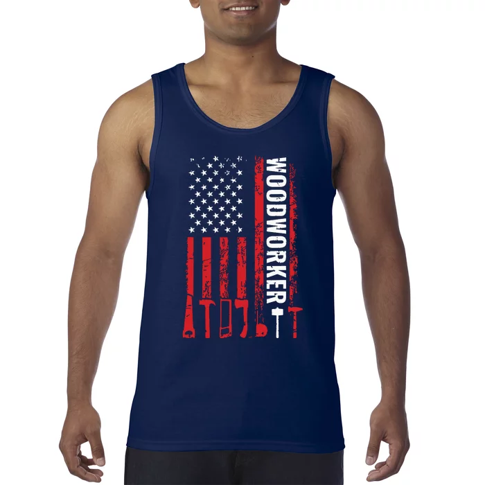 American Flag Woodworker Carpenter Funny Woodworking Tank Top