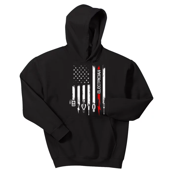 American Flag with Electrician for wo father Kids Hoodie