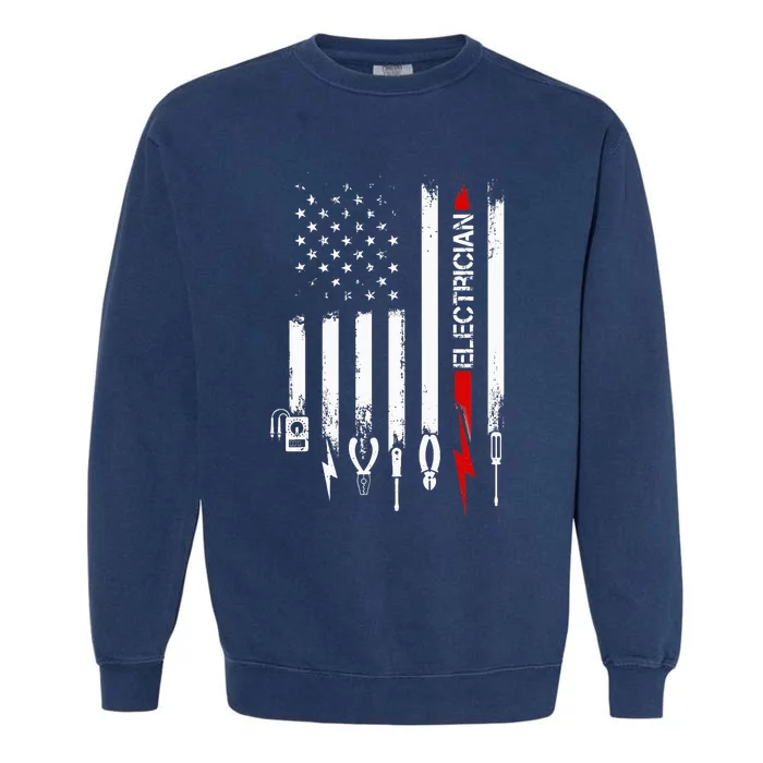 American Flag with Electrician for wo father Garment-Dyed Sweatshirt