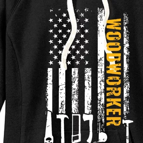 American Flag Woodworker Carpenter Funny Woodworking Women's Fleece Hoodie