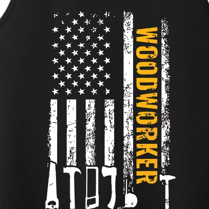 American Flag Woodworker Carpenter Funny Woodworking Performance Tank