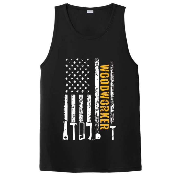 American Flag Woodworker Carpenter Funny Woodworking Performance Tank