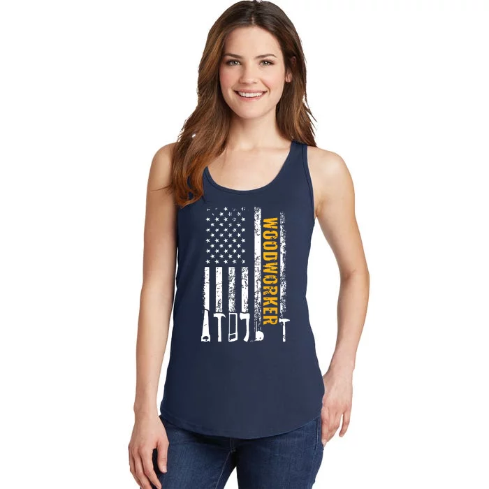 American Flag Woodworker Carpenter Funny Woodworking Ladies Essential Tank