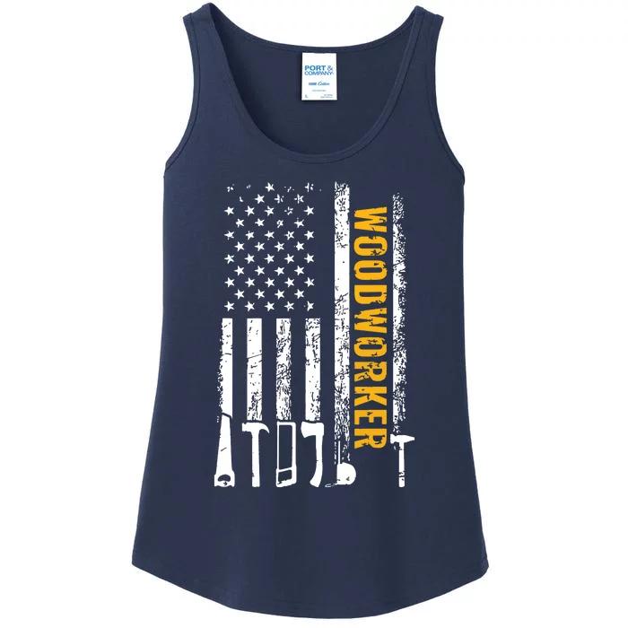 American Flag Woodworker Carpenter Funny Woodworking Ladies Essential Tank