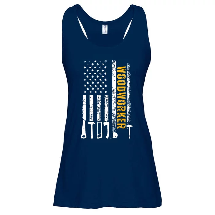 American Flag Woodworker Carpenter Funny Woodworking Ladies Essential Flowy Tank