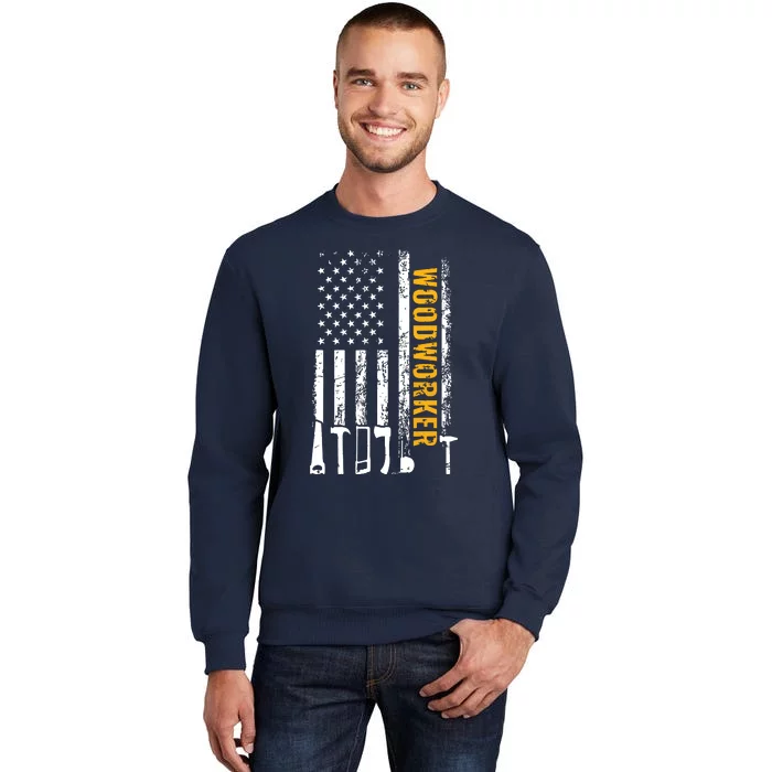 American Flag Woodworker Carpenter Funny Woodworking Tall Sweatshirt