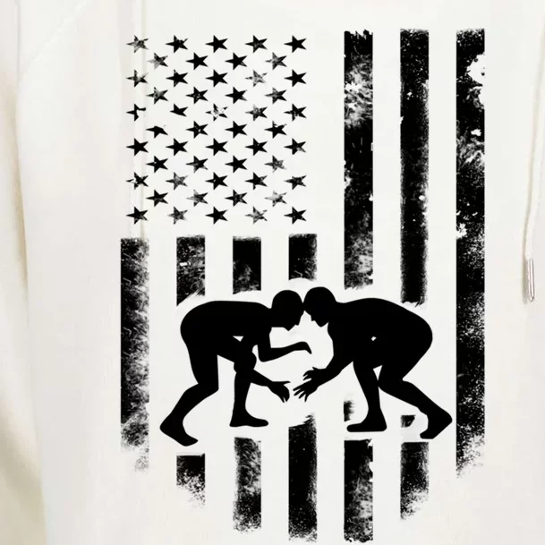 American Flag Wrestling Meaningful Gift Distressed Wrestle Gift Tee Womens Funnel Neck Pullover Hood