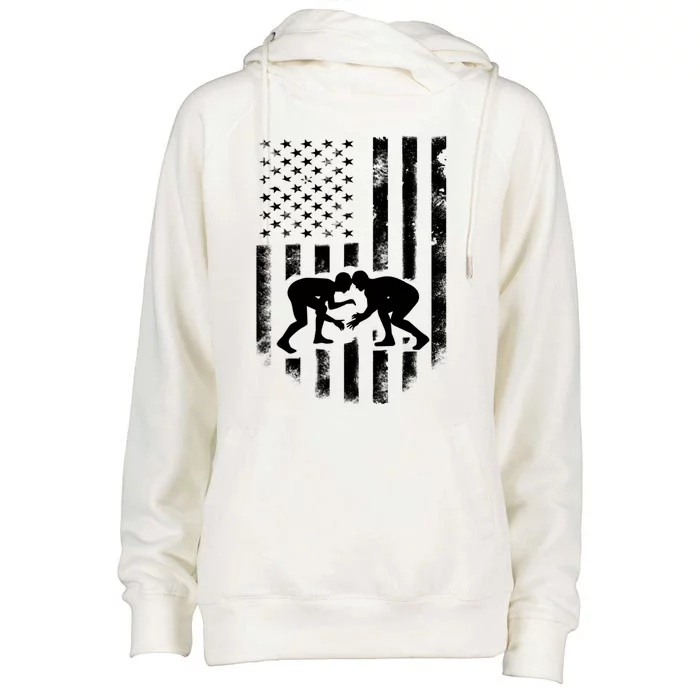 American Flag Wrestling Meaningful Gift Distressed Wrestle Gift Tee Womens Funnel Neck Pullover Hood