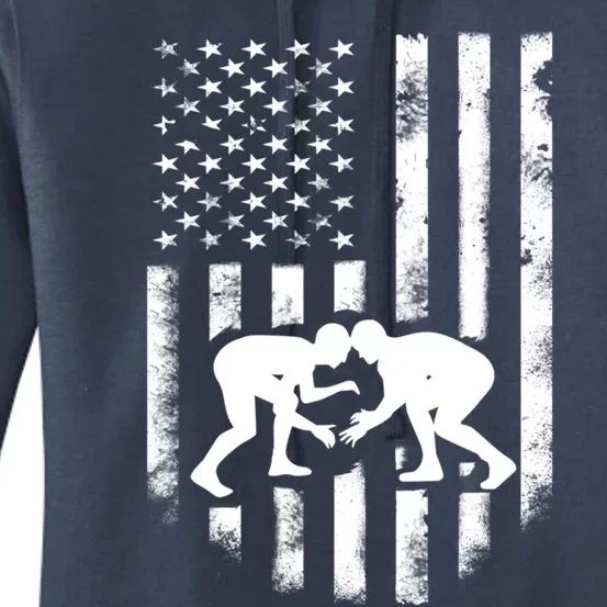 American Flag Wrestling Meaningful Gift Distressed Wrestle Gift Tee Women's Pullover Hoodie