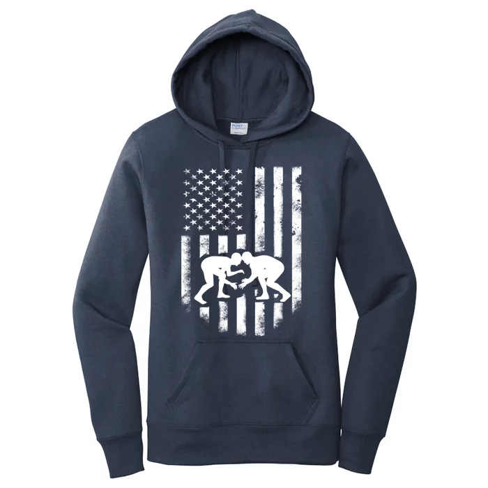 American Flag Wrestling Meaningful Gift Distressed Wrestle Gift Tee Women's Pullover Hoodie