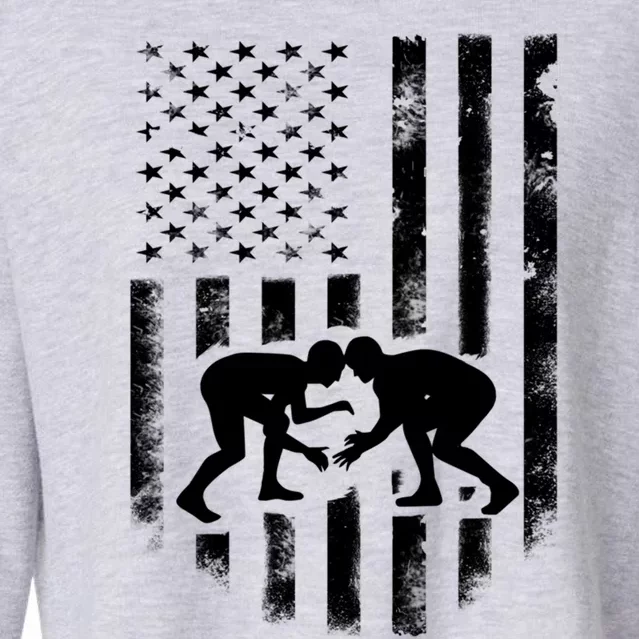 American Flag Wrestling Meaningful Gift Distressed Wrestle Gift Tee Cropped Pullover Crew