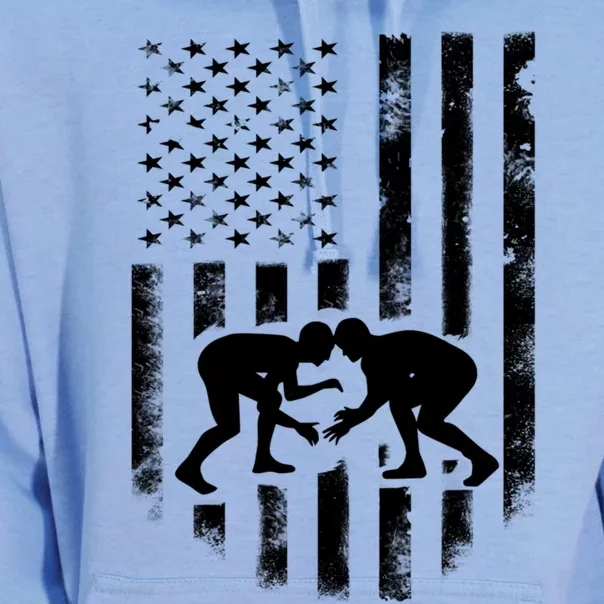 American Flag Wrestling Meaningful Gift Distressed Wrestle Gift Tee Unisex Surf Hoodie