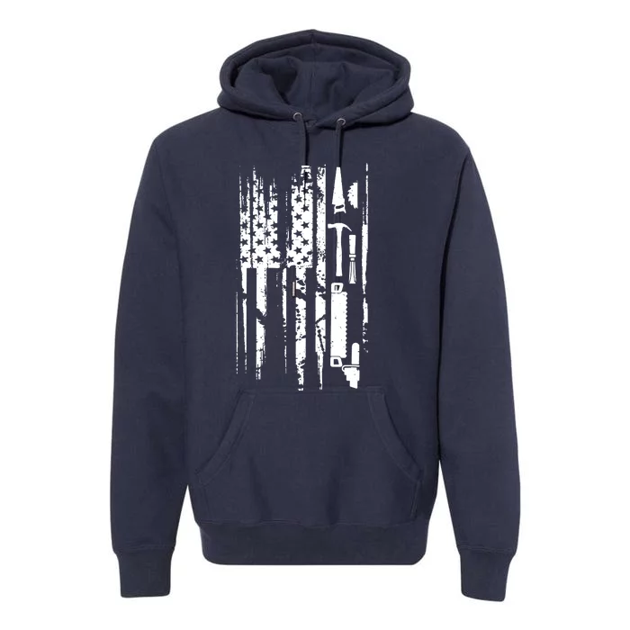 American Flag Woodworking Gift Carpenter Wood Working Premium Hoodie