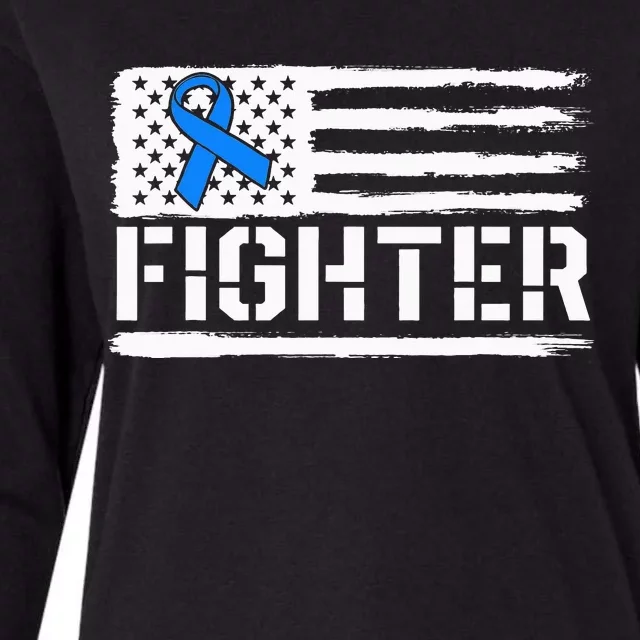 ALS Fighter Warrior Blue American Flag Awareness Ribbon Womens Cotton Relaxed Long Sleeve T-Shirt