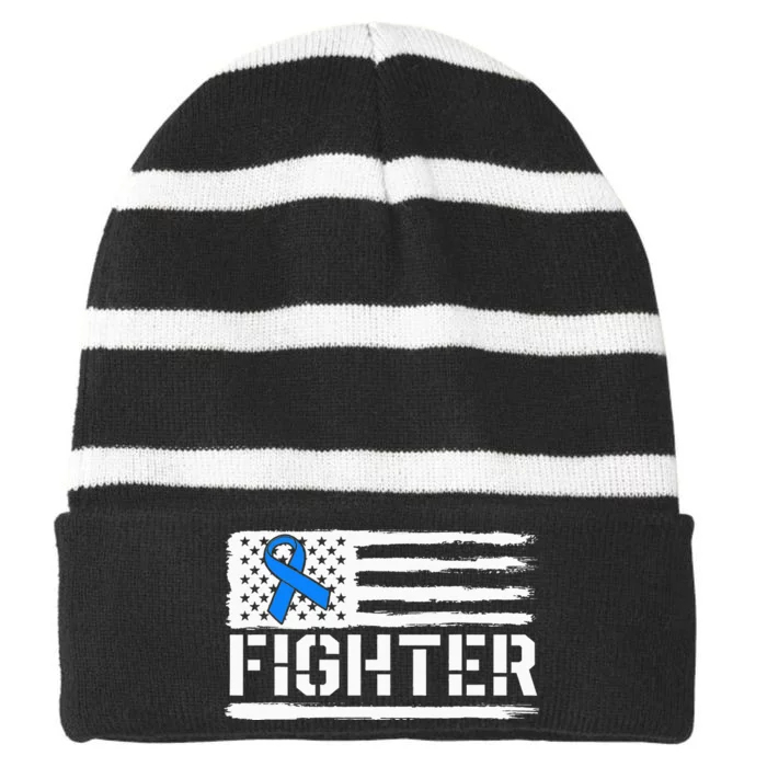 ALS Fighter Warrior Blue American Flag Awareness Ribbon Striped Beanie with Solid Band