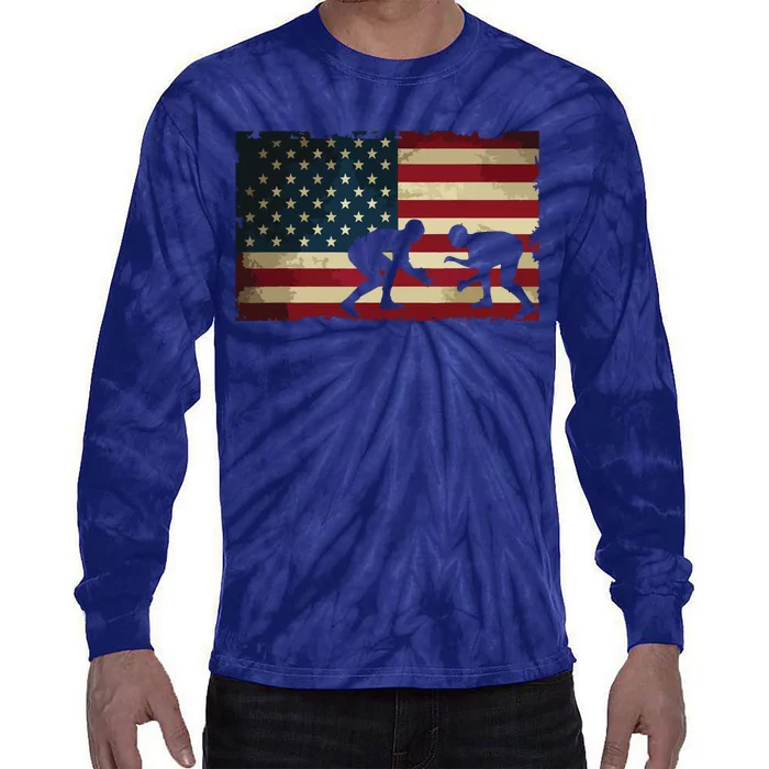 American Flag Wrestling Cool USA Wrestle Gift Tee For Fans Tie-Dye Long Sleeve Shirt