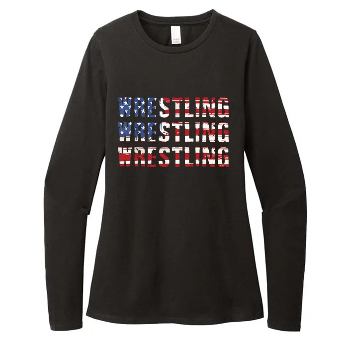 American Flag Wrestling USA Flag Wrestling Womens CVC Long Sleeve Shirt